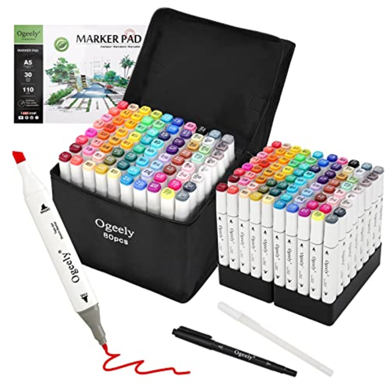 Ogeely Alcohol Markers, 82 Color Dual Tip Art Markers for Kids